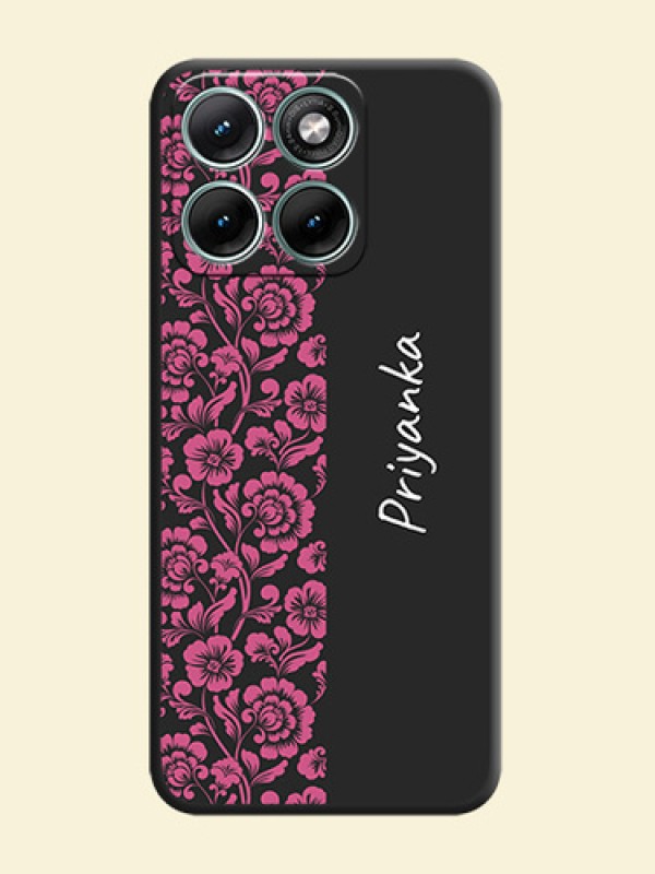 Pink Floral Pattern Design With Custom Text On Space Black Custom Soft Matte Mobile Back Cover - Motorola Edge 70 Fusion