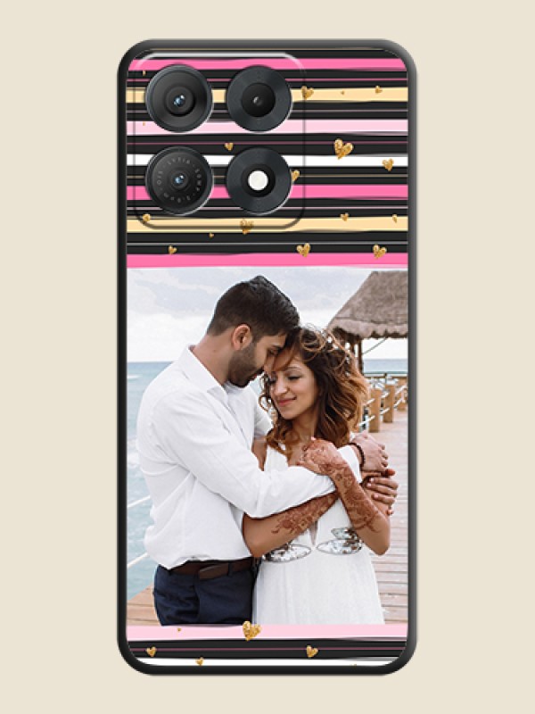 Multicolor Lines and Golden Love Symbols Design on Photo On Space Black Custom Soft Matte Mobile Back Cover - Motorola Edge 70 Max 5G