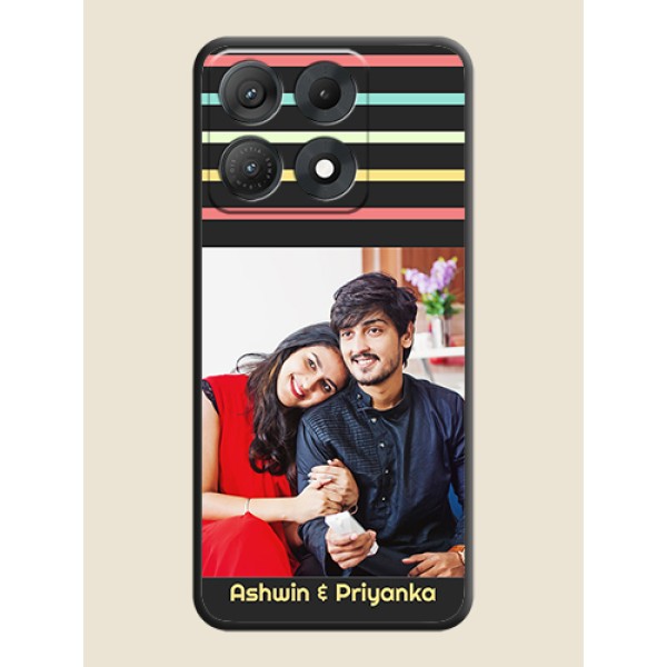 Color Stripes with Photo and Text on Photo On Space Black Custom Soft Matte Mobile Back Cover - Motorola Edge 70 Max 5G Color Stripes with Photo and Text on Photo On Space Black Custom Soft Matte Mobile Back Cover - Motorola Edge 70 Max 5G