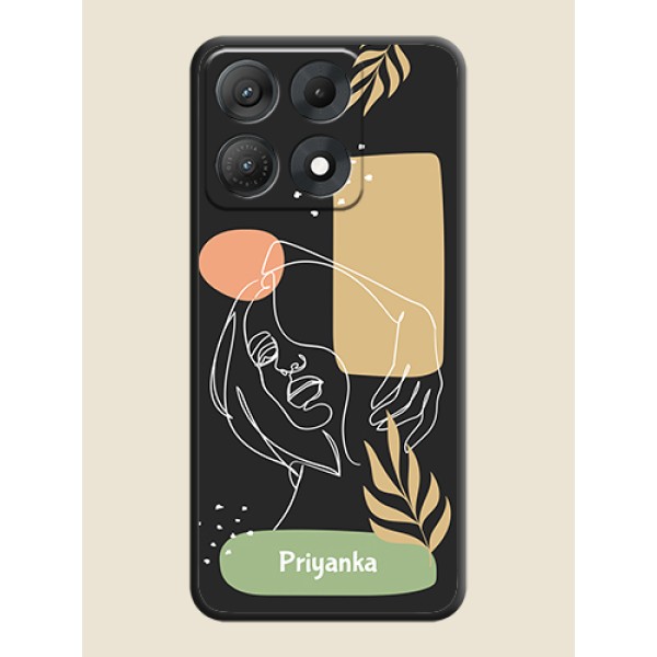 Custom Text With Line Art Of Women & Leaves Design On Space Black Custom Soft Matte Mobile Back Cover - Motorola Edge 70 Max 5G