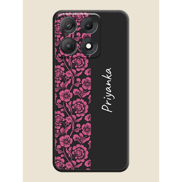 Pink Floral Pattern Design With Custom Text On Space Black Custom Soft Matte Mobile Back Cover - Motorola Edge 70 Max 5G