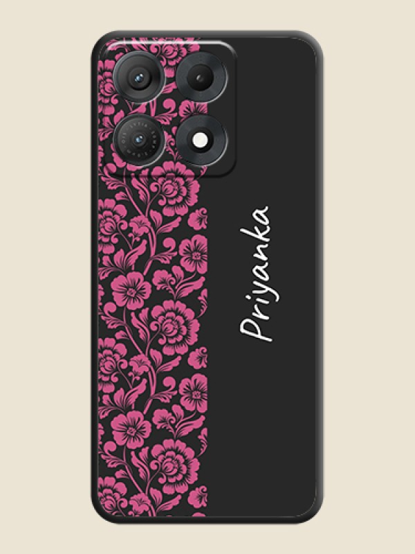 Pink Floral Pattern Design With Custom Text On Space Black Custom Soft Matte Mobile Back Cover - Motorola Edge 70 Max 5G