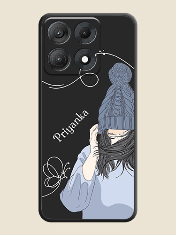 Girl With Blue Winter Outfiit Custom Text Design On Space Black Custom Soft Matte Mobile Back Cover - Motorola Edge 70 Max 5G