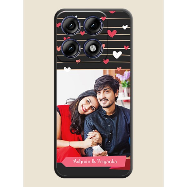 Love Pattern with Name on Pink Ribbon on Photo On Space Black Custom Soft Matte Mobile Back Cover - Motorola Edge 70 Pro 5G Love Pattern with Name on Pink Ribbon on Photo On Space Black Custom Soft Matte Mobile Back Cover - Motorola Edge 70 Pro 5G