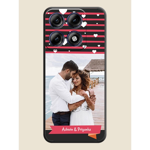 White Color Love Symbols with Pink Lines Pattern On Space Black Custom Soft Matte Mobile Back Cover - Motorola Edge 70 Pro 5G