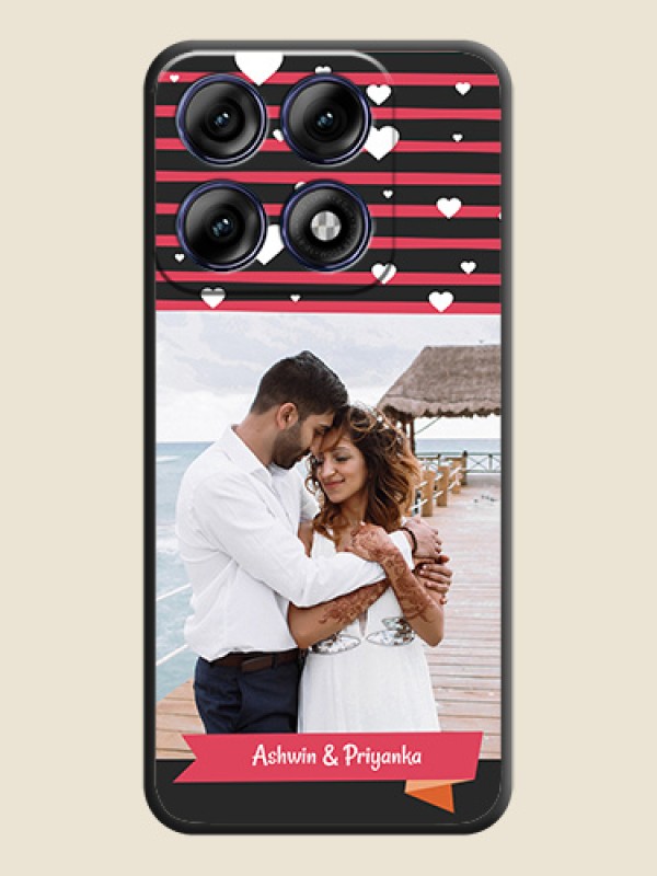 White Color Love Symbols with Pink Lines Pattern On Space Black Custom Soft Matte Mobile Back Cover - Motorola Edge 70 Pro 5G