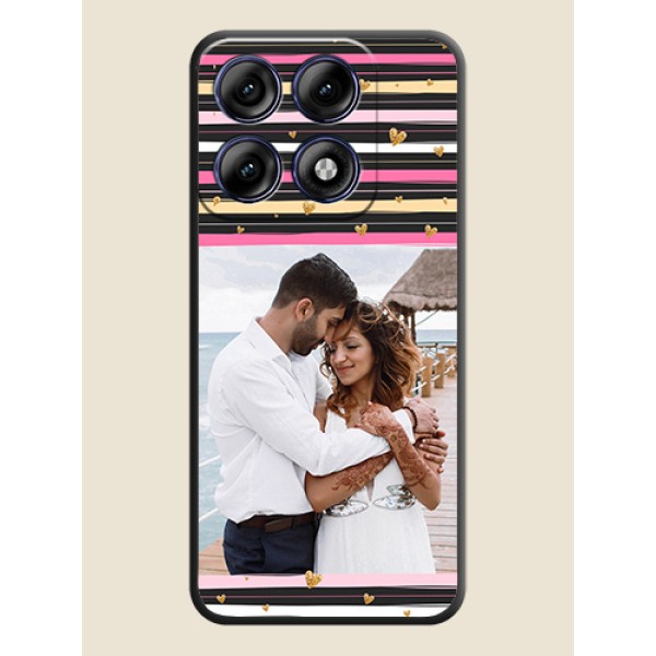 Multicolor Lines and Golden Love Symbols Design on Photo On Space Black Custom Soft Matte Mobile Back Cover - Motorola Edge 70 Pro 5G