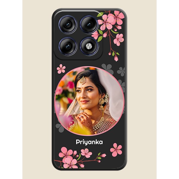 Round Image with Pink Color Floral Design on Photo On Space Black Custom Soft Matte Mobile Back Cover - Motorola Edge 70 Pro 5G