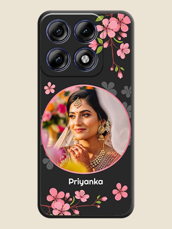 Round Image with Pink Color Floral Design on Photo On Space Black Custom Soft Matte Mobile Back Cover - Motorola Edge 70 Pro 5G