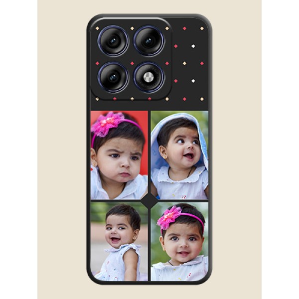 Multicolor Dotted Pattern with 4 Image Holder On Space Black Custom Soft Matte Mobile Back Cover - Motorola Edge 70 Pro 5G Multicolor Dotted Pattern with 4 Image Holder On Space Black Custom Soft Matte Mobile Back Cover - Motorola Edge 70 Pro 5G