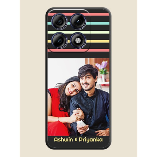 Color Stripes with Photo and Text on Photo On Space Black Custom Soft Matte Mobile Back Cover - Motorola Edge 70 Pro 5G Color Stripes with Photo and Text on Photo On Space Black Custom Soft Matte Mobile Back Cover - Motorola Edge 70 Pro 5G