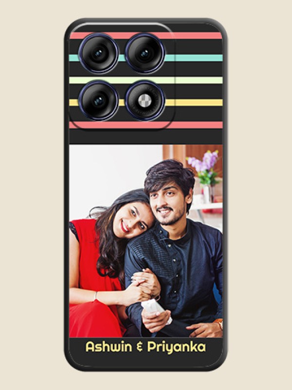 Color Stripes with Photo and Text on Photo On Space Black Custom Soft Matte Mobile Back Cover - Motorola Edge 70 Pro 5G