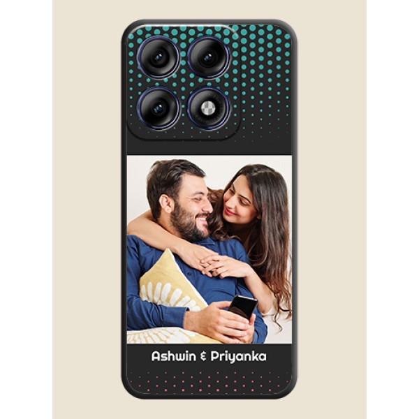 Faded Dots with Grunge Photo Frame and Text On Space Black Custom Soft Matte Mobile Back Cover - Motorola Edge 70 Pro 5G Faded Dots with Grunge Photo Frame and Text On Space Black Custom Soft Matte Mobile Back Cover - Motorola Edge 70 Pro 5G