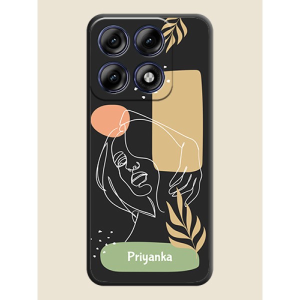Custom Text With Line Art Of Women & Leaves Design On Space Black Custom Soft Matte Mobile Back Cover - Motorola Edge 70 Pro 5G