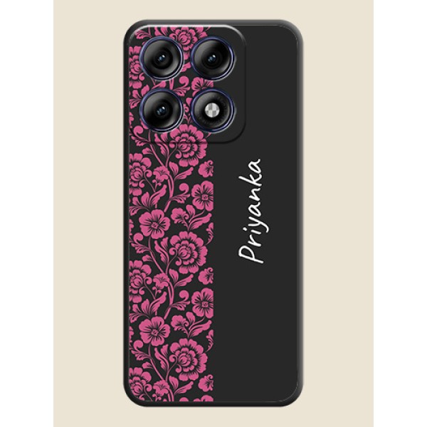 Pink Floral Pattern Design With Custom Text On Space Black Custom Soft Matte Mobile Back Cover - Motorola Edge 70 Pro 5G Pink Floral Pattern Design With Custom Text On Space Black Custom Soft Matte Mobile Back Cover - Motorola Edge 70 Pro 5G