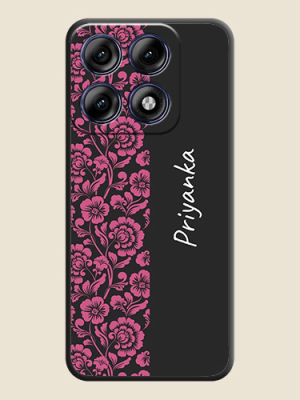 Pink Floral Pattern Design With Custom Text On Space Black Custom Soft Matte Mobile Back Cover - Motorola Edge 70 Pro 5G