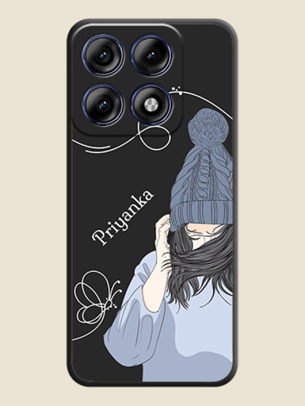 Girl With Blue Winter Outfiit Custom Text Design On Space Black Custom Soft Matte Mobile Back Cover - Motorola Edge 70 Pro 5G