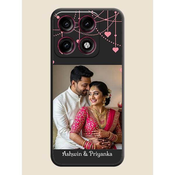 Pink Love Hangings with Text On Space Black Custom Soft Matte Mobile Back Cover - Motorola Edge 70 Pro Plus 5G