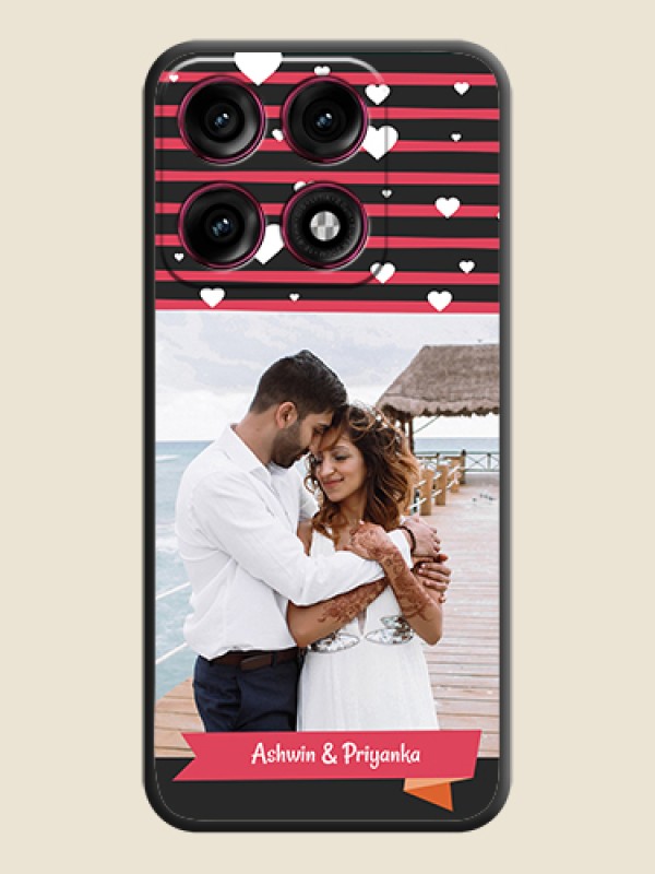 White Color Love Symbols with Pink Lines Pattern On Space Black Custom Soft Matte Mobile Back Cover - Motorola Edge 70 Pro Plus 5G