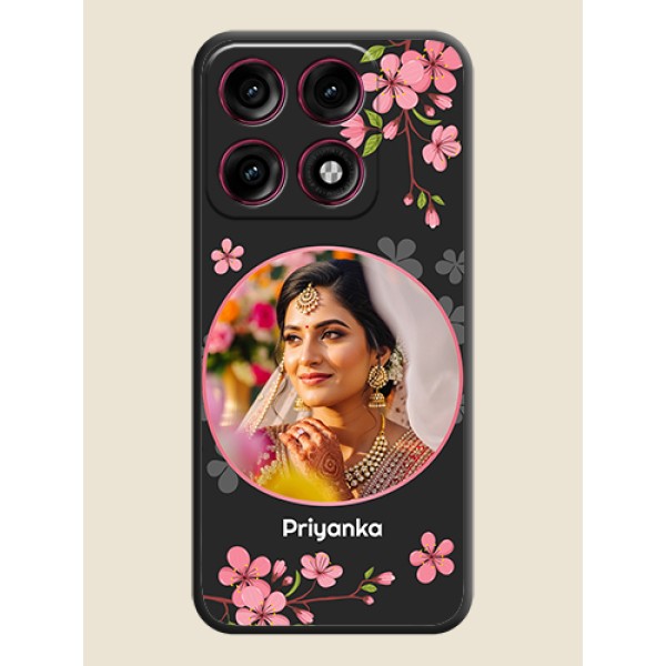 Round Image with Pink Color Floral Design on Photo On Space Black Custom Soft Matte Mobile Back Cover - Motorola Edge 70 Pro Plus 5G Round Image with Pink Color Floral Design on Photo On Space Black Custom Soft Matte Mobile Back Cover - Motorola Edge 70 Pro Plus 5G