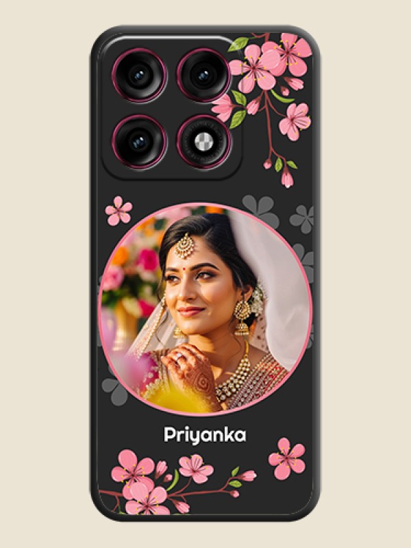 Round Image with Pink Color Floral Design on Photo On Space Black Custom Soft Matte Mobile Back Cover - Motorola Edge 70 Pro Plus 5G
