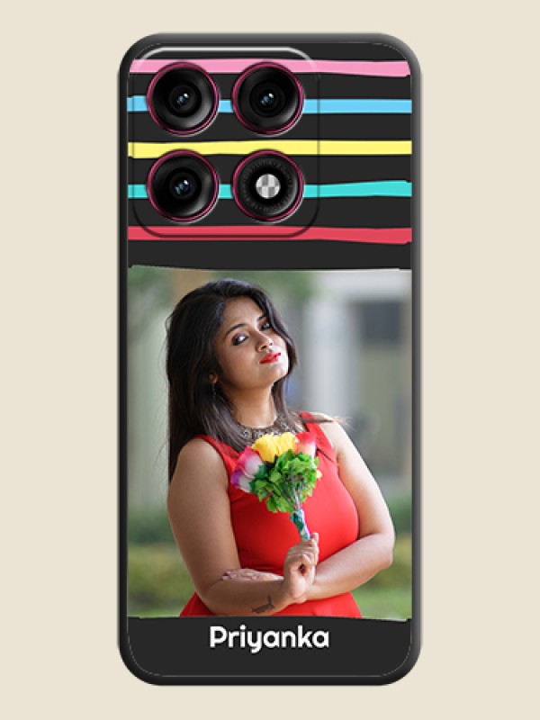 Multicolor Lines with Image On Space Black Custom Soft Matte Mobile Back Cover - Motorola Edge 70 Pro Plus 5G