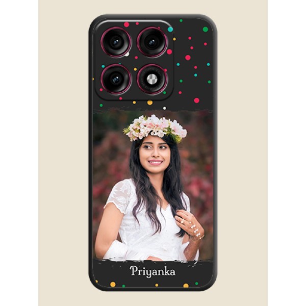 Multicolor Dotted Pattern with Text On Space Black Custom Soft Matte Mobile Back Cover - Motorola Edge 70 Pro Plus 5G Multicolor Dotted Pattern with Text On Space Black Custom Soft Matte Mobile Back Cover - Motorola Edge 70 Pro Plus 5G