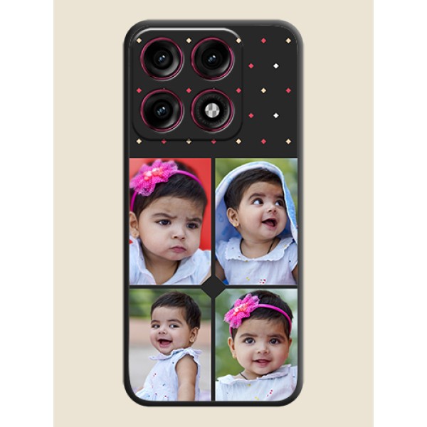 Multicolor Dotted Pattern with 4 Image Holder On Space Black Custom Soft Matte Mobile Back Cover - Motorola Edge 70 Pro Plus 5G