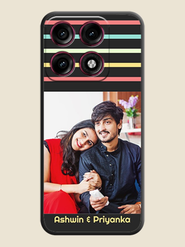 Color Stripes with Photo and Text on Photo On Space Black Custom Soft Matte Mobile Back Cover - Motorola Edge 70 Pro Plus 5G