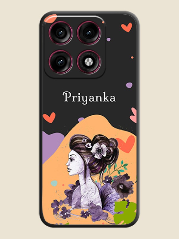 Namecase For Her With Fancy Lady Image On Space Black Custom Soft Matte Mobile Back Cover - Motorola Edge 70 Pro Plus 5G