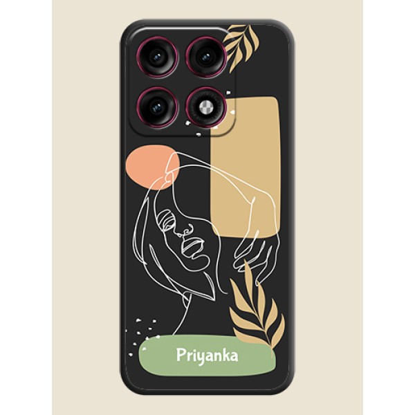Custom Text With Line Art Of Women & Leaves Design On Space Black Custom Soft Matte Mobile Back Cover - Motorola Edge 70 Pro Plus 5G
