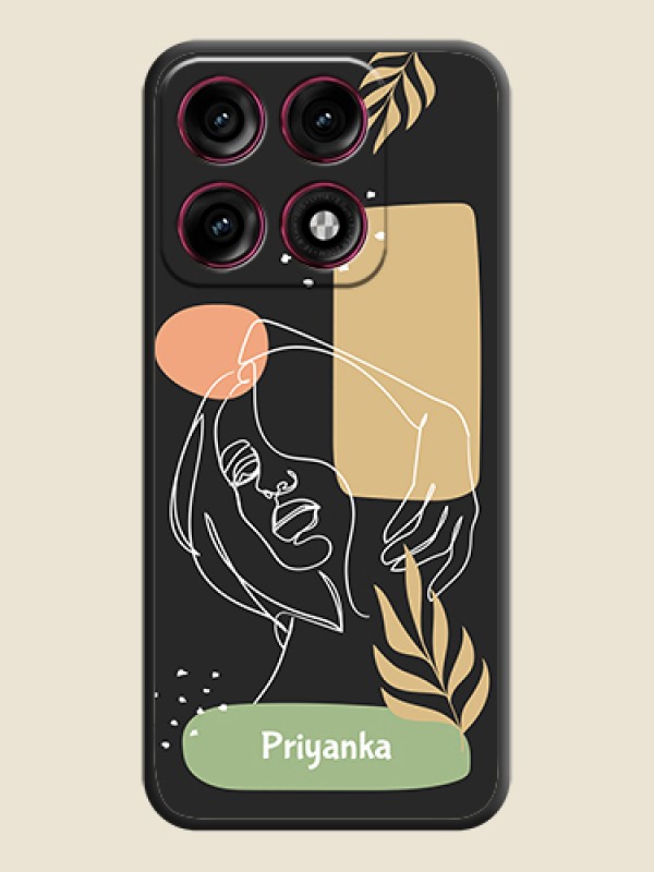 Custom Text With Line Art Of Women & Leaves Design On Space Black Custom Soft Matte Mobile Back Cover - Motorola Edge 70 Pro Plus 5G