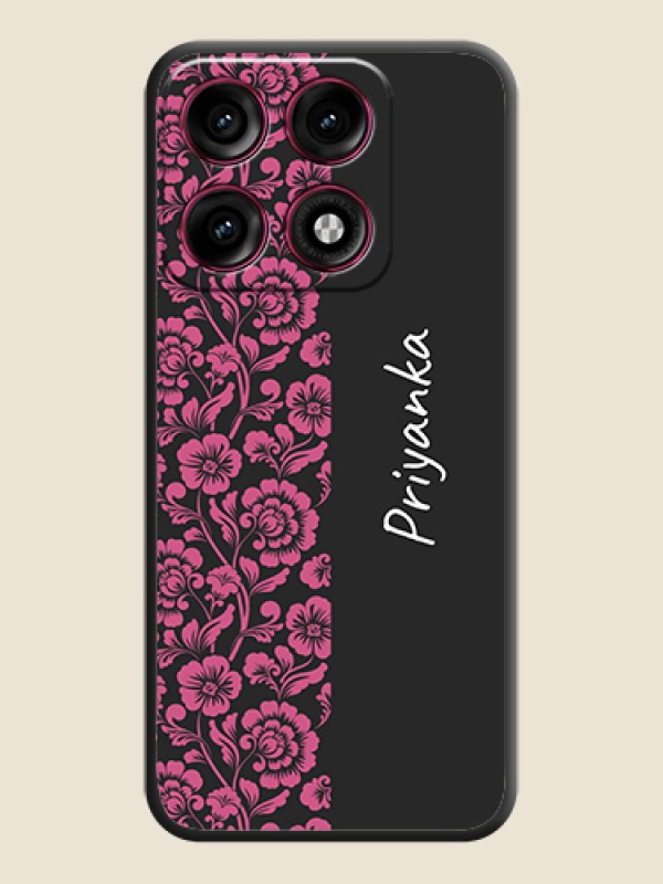 Pink Floral Pattern Design With Custom Text On Space Black Custom Soft Matte Mobile Back Cover - Motorola Edge 70 Pro Plus 5G