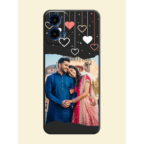 Love Hangings with Splash Wave Picture on Space Black Custom Soft Matte Phone Back Cover - Motorola G34 5G Love Hangings with Splash Wave Picture on Space Black Custom Soft Matte Phone Back Cover - Motorola G34 5G