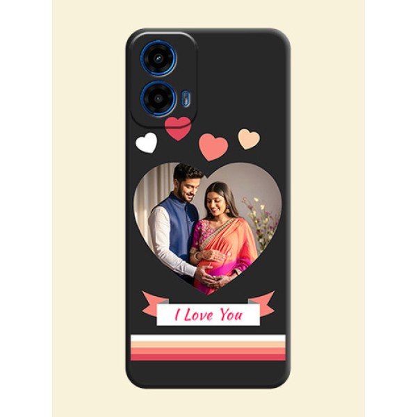 Love Shaped Photo with Colorful Stripes on Personalised Space Black Soft Matte Cases - Motorola G34 5G Love Shaped Photo with Colorful Stripes on Personalised Space Black Soft Matte Cases - Motorola G34 5G