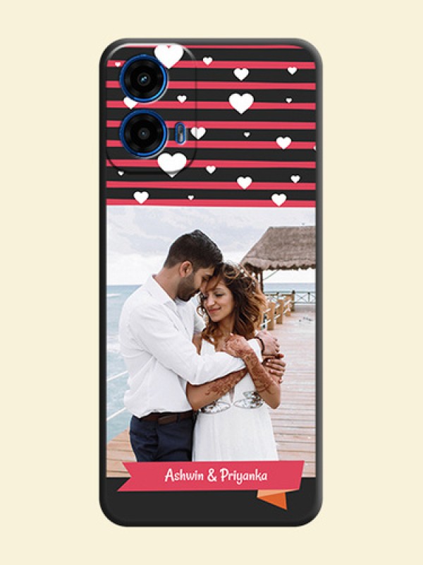 White Color Love Symbols with Pink Lines Pattern on Space Black Custom Soft Matte Phone Cases - Motorola G34 5G