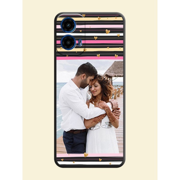 Multicolor Lines and Golden Love Symbols Design - Photo on Space Black Soft Matte Mobile Cover - Motorola G34 5G