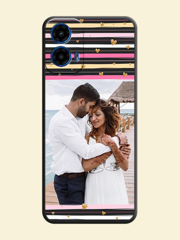 Multicolor Lines and Golden Love Symbols Design - Photo on Space Black Soft Matte Mobile Cover - Motorola G34 5G