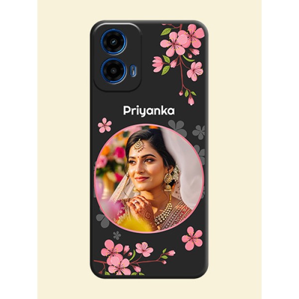 Round Image with Pink Color Floral Design - Photo on Space Black Soft Matte Back Cover - Motorola G34 5G Round Image with Pink Color Floral Design - Photo on Space Black Soft Matte Back Cover - Motorola G34 5G