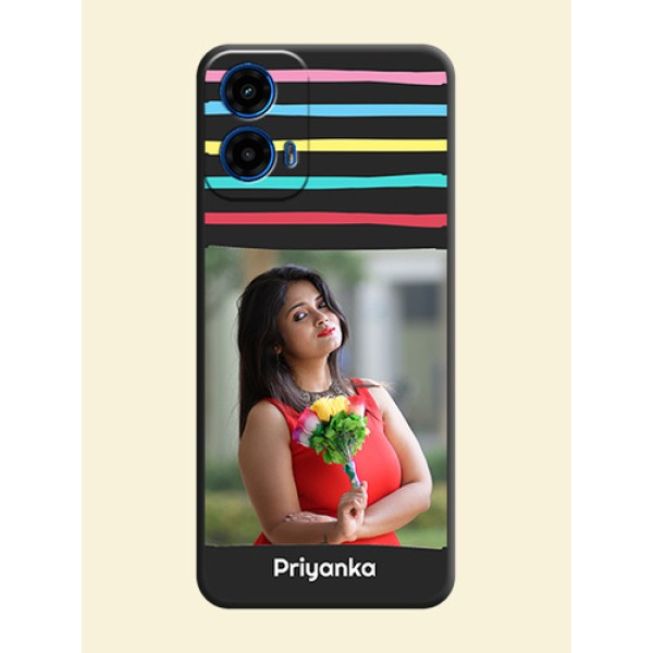 Multicolor Lines with Image on Space Black Personalized Soft Matte Phone Covers - Motorola G34 5G Multicolor Lines with Image on Space Black Personalized Soft Matte Phone Covers - Motorola G34 5G