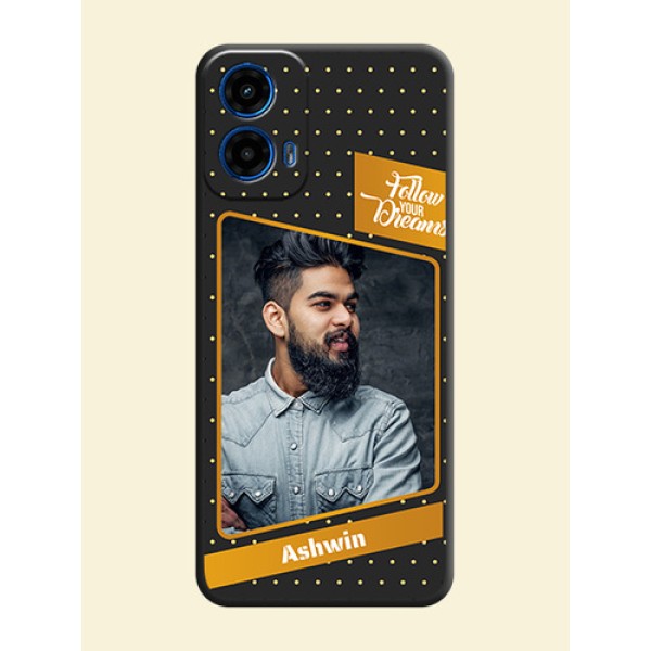 Follow Your Dreams with White Dots on Space Black Custom Soft Matte Phone Cases - Motorola G34 5G Follow Your Dreams with White Dots on Space Black Custom Soft Matte Phone Cases - Motorola G34 5G