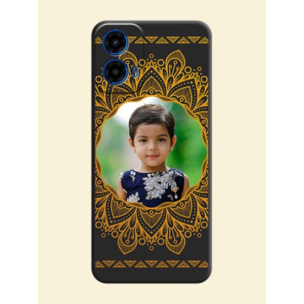 Round Image with Floral Design - Photo on Space Black Soft Matte Mobile Cover - Motorola G34 5G Round Image with Floral Design - Photo on Space Black Soft Matte Mobile Cover - Motorola G34 5G