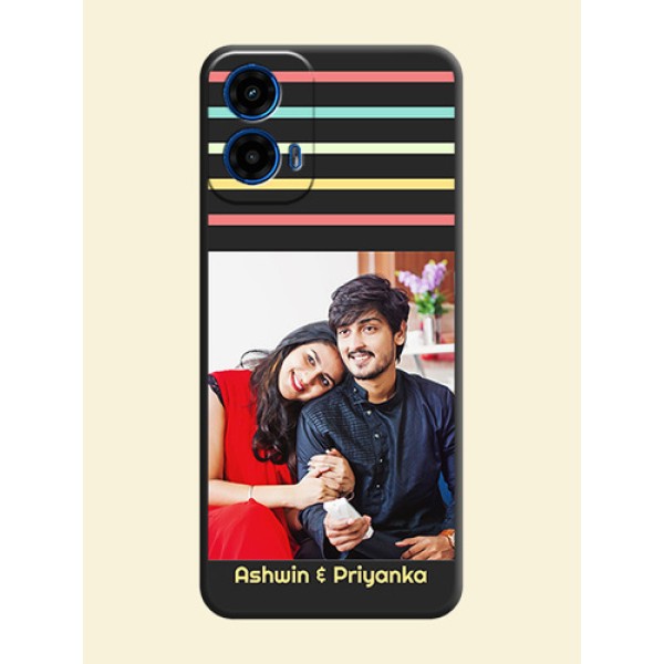 Color Stripes with Photo and Text - Photo on Space Black Soft Matte Mobile Case - Motorola G34 5G Color Stripes with Photo and Text - Photo on Space Black Soft Matte Mobile Case - Motorola G34 5G