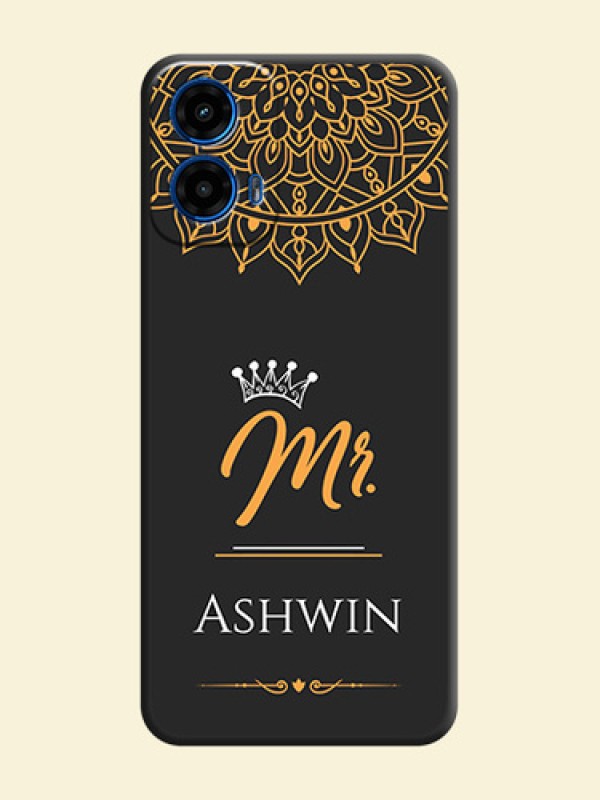 Mr Name with Floral Design on Personalised Space Black Soft Matte Cases - Motorola G34 5G