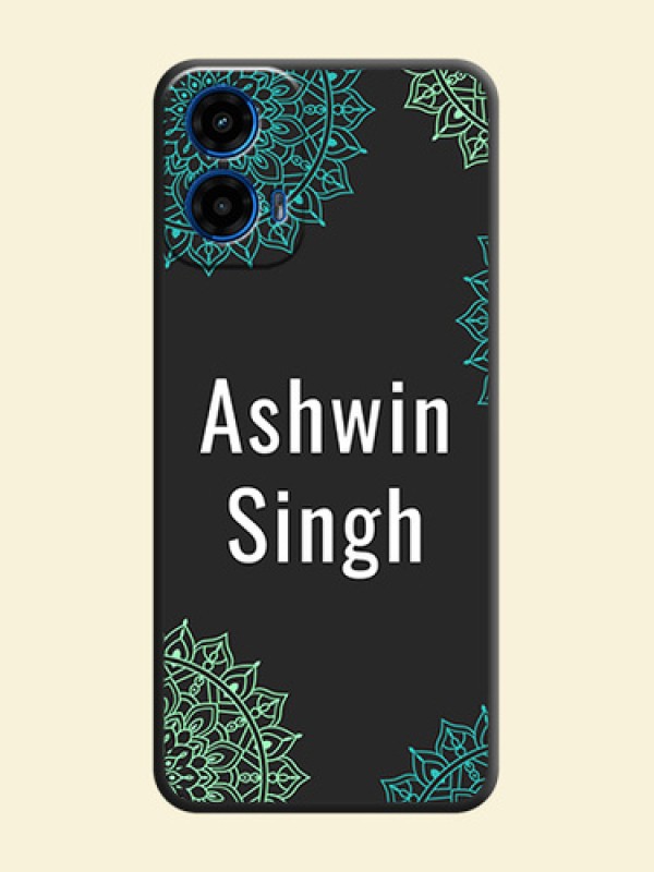 Your Name with Floral Design on Space Black Custom Soft Matte Back Cover - Motorola G34 5G