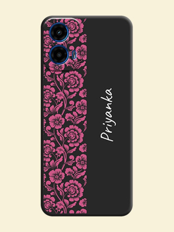 Pink Floral Pattern Design With Custom Text On Space Black Personalized Soft Matte Phone Covers - Motorola G34 5G