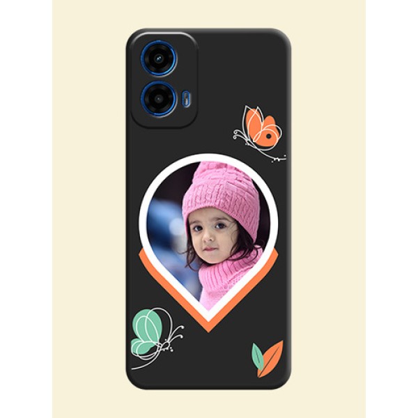 Upload Pic With Simple Butterly Design On Space Black Personalized Soft Matte Phone Covers - Motorola G34 5G Upload Pic With Simple Butterly Design On Space Black Personalized Soft Matte Phone Covers - Motorola G34 5G