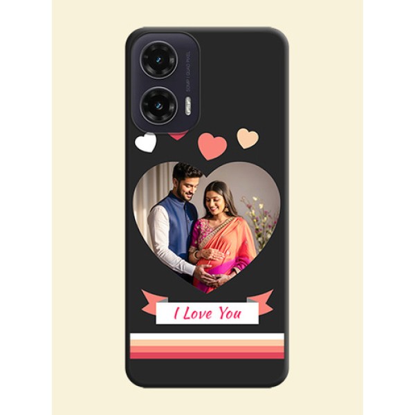 Love Shaped Photo with Colorful Stripes On Space Black Custom Soft Matte Mobile Back Cover - Motorola G35 5G Love Shaped Photo with Colorful Stripes On Space Black Custom Soft Matte Mobile Back Cover - Motorola G35 5G