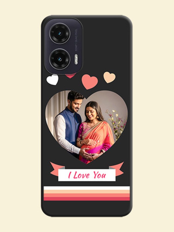 Love Shaped Photo with Colorful Stripes On Space Black Custom Soft Matte Mobile Back Cover - Motorola G35 5G