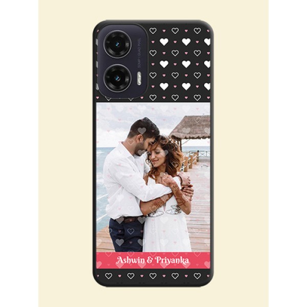 White Color Love Symbols with Text Design on Photo On Space Black Custom Soft Matte Mobile Back Cover - Motorola G35 5G